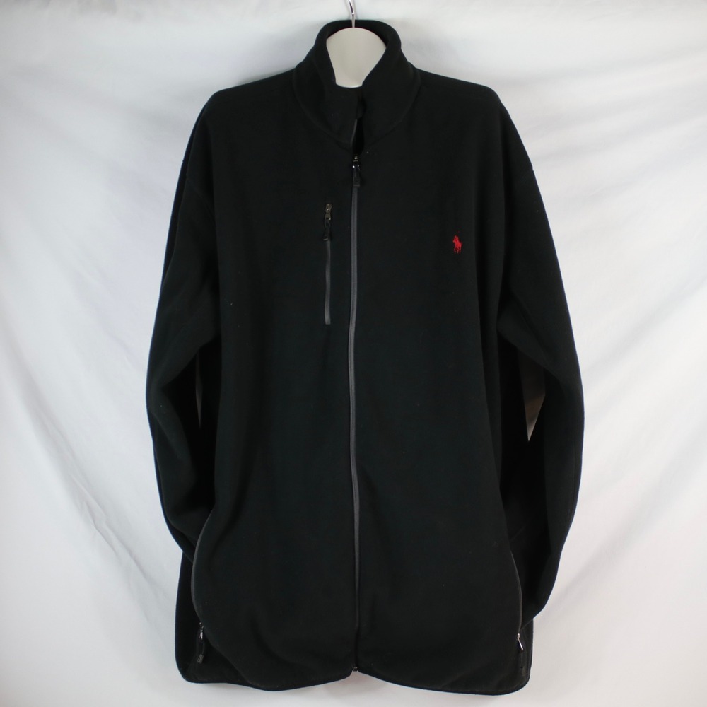 Polo Ralph Lauren Black Full Zip Fleece Jacket Sweater Mens Size 2XLT